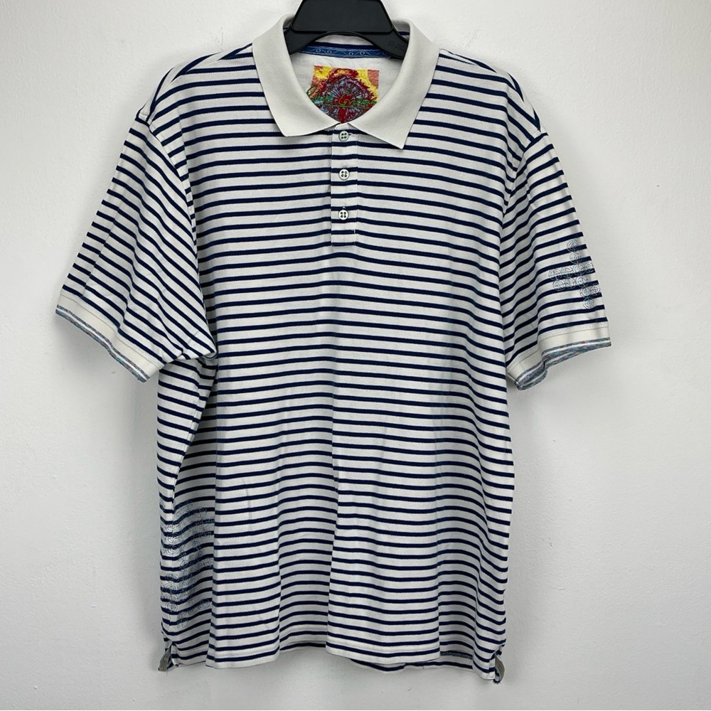 Robert Graham Polo Shirt Mens 2XL XXL Blue Stripes Short Sleeve Cotton Golf